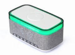 Gembird DAC-SPKBT-QC15-GR digitalna budilka s funkcijo brezžičnega polnjenja, Bluetooth zvočnik RGB bel/siv