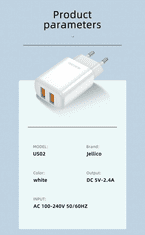 Jellico Adapter EU02 12W 2x USB A 2,4A Quick Charge - (EU Blister) bel