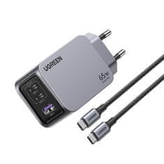 Ugreen Nexode Pro 65W 3-Portni GaN USB polnilec s priloženim 1,5M 100W USB-C polnilnim kablom